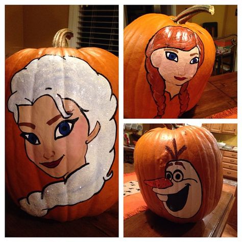 Elsa Pumpkin, Pumkin Ideas, Elsa Halloween, Olaf Halloween Costume, Elsa Halloween Costume, Disney Pumpkin Painting, Frozen Halloween, Frozen Pumpkin, Painting Pumpkins