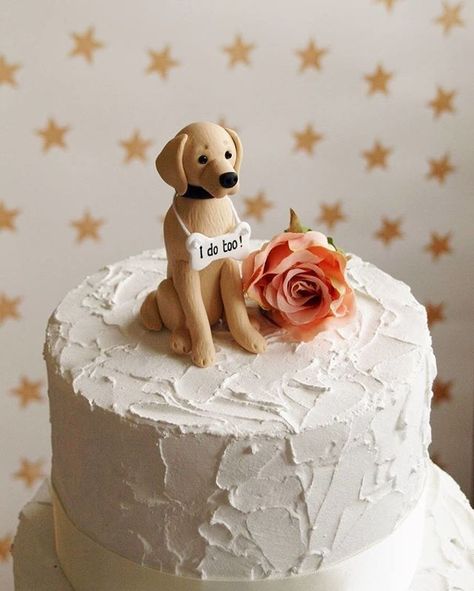 Dog Wedding Cake Topper - Unique way to incorporate your pet into your wedding day  #caketopper #dogwedding #dogs #puppylove Golden Retriever Cake Topper, Wedding Cakes Dog, Wedding Cakes One Tier, Grooms Cake Toppers, Dog Wedding Cake Topper, Dog Wedding Cake, Cake Dog, Wedding Cake Boxes, Dog Cake Topper Wedding