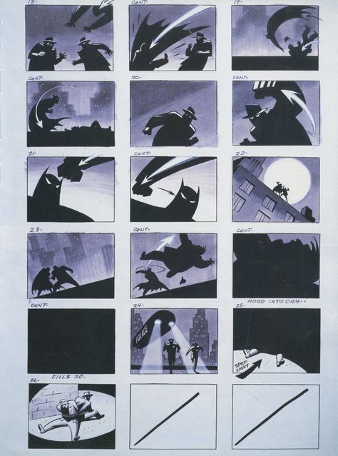 Batman the Animated Series Opening Storyboard Storyboard Film, Storyboard Examples, Storyboard Drawing, Kubo And The Two Strings, Storyboard Ideas, Storyboard Template, Batman Tv Series, Storyboard Illustration, Animation Storyboard