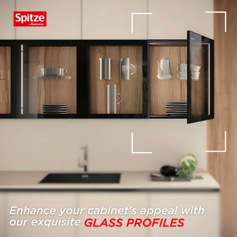 Discover the perfect balance of form and function with our Glass Profiles! Glass Shutters For Cabinets, Glass Corner Kitchen Cabinet, Profile Shutter Kitchen, Profile Shutter, Kitchen Storage Cabinets, Kitchen Storage Cabinet, Storage Accessories, Cabinet Accessories, Corner Storage