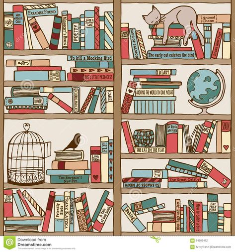 Bookshelf Art, Cat Stock, Book Wallpaper, Reading Journal, Book Shelf, Book Journal, Bookshelves, Book Worms, Art Journal