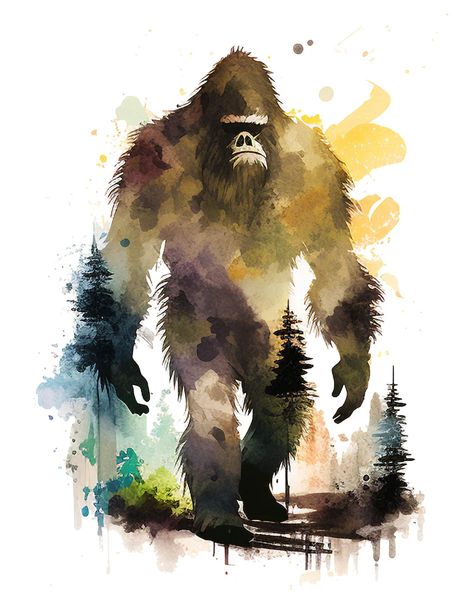 Bigfoot Watercolor, Bigfoot Face, Bigfoot Drawing, Bigfoot Pictures, Intriguing Art, Bigfoot Art, Dragon Flies, Sublimation Ideas, Shop Projects