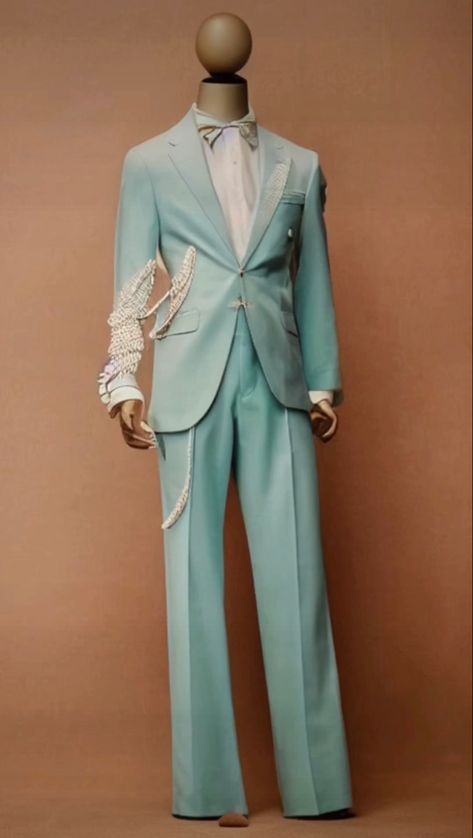 Creative Prom Outfits, Unique Suits For Men Prom, Unusual Suits Men, Mermaid Inspired Outfits Men, Unique Formal Outfits For Men, Met Gala Inspired Outfits Men, Couture Suits Men, Water Themed Outfits Male, Unique Prom Outfits For Guys