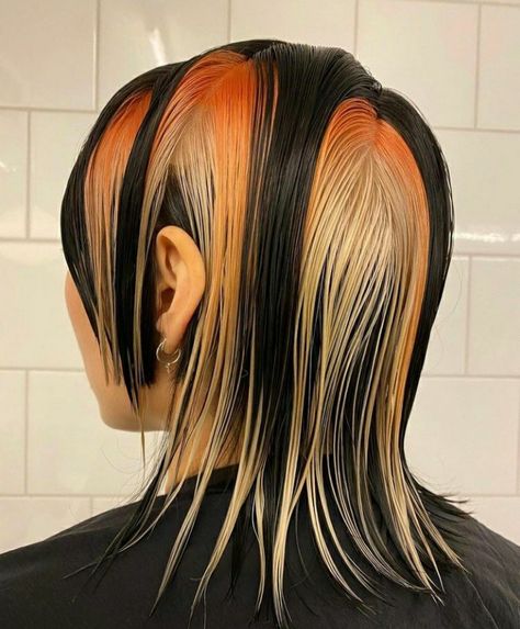 Layered Highlights, Wet Look Hair, Peach Hair, Dyed Hair Inspiration, Colored Curly Hair, Japanese Hairstyle, Alternative Hair, Happy Hair, Orange Hair