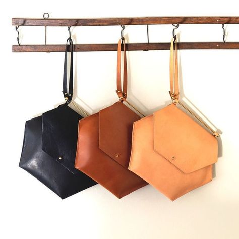 Leather Purses And Bags, Hexagon Bag, Leather Goods Handmade, Leather Small Bag, Unique Leather Bag, Handmade Leather Clutch, Leather Handbag Patterns, Handmade Leather Bags, Small Leather Purse