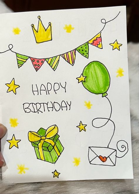 Cute Hand Drawn Birthday Cards, Hand Drawn Birthday Card Ideas, Hand Written Birthday Card, Cute Birthday Cards For Boyfriend Hand Drawn, Hand Drawn Birthday Cards Simple, Hand Drawn Bday Cards, Birthday Canvas, Diy Birthday Gifts For Friends, Hand Drawn Cards