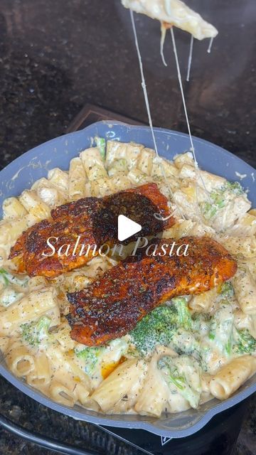 Kels’ on Instagram: "Salmon Alfredo Pasta 

Shopping List: 
Rigatoni noodles
Heavy whipping cream 
Garlic powder 
Onion powder 
Paprika 
N’orleans Cajun 
Salmon rub 
Italian 
Oregano
Italian cheese 
Mozzarella cheese
Olive oil 
Butter 
Worcestershire sauce 
Liquid smoke 
 
Salmon glaze: 
Butter 
N’Orleans Cajun 
Honey 

Place salmon in the air fry at 400° for 15-20 minutes, place butter on top the last 5 minutes.

Plate & enjoy 🤍

#easyrecipes #cooking #dinnerideas #alfredo #asmr #salmon #fyp #quickrecipes #foodie #foodtiktok #fyp #fy #explore #foodstagram #salmondinner #pasta" Salmon Alfredo Pasta, Salmon Alfredo, Salmon Rub, Rigatoni Noodles, Penne Pasta Recipes, Cajun Salmon, Cheese Mozzarella, Olive Oil Butter, Chicken Alfredo Pasta