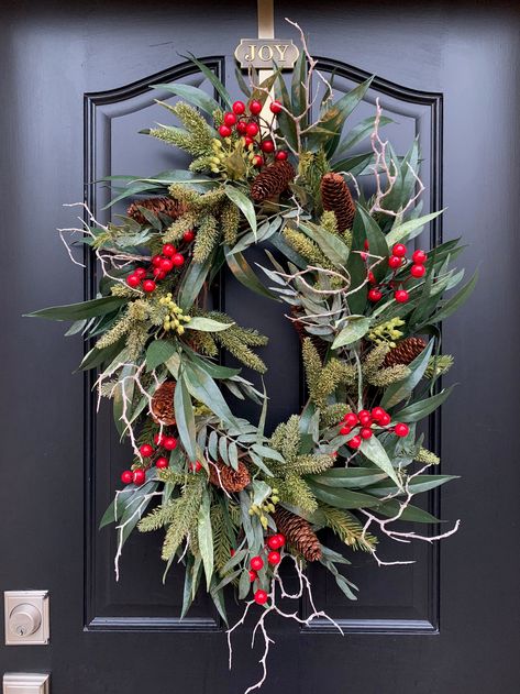 Christmas Oval Wreath Winter Wreath With Red Berries - Etsy Canada Oval Wreath, Holiday Swag, Winter Foliage, Holiday 2024, Swag Wreath, Wreath Winter, Christmas Front Doors, Christmas Wreaths For Front Door, Wreath Ideas