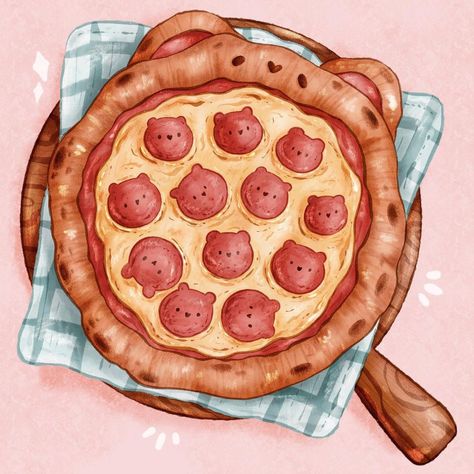 Abbey and Bear on Instagram: “A beary cute pepperoni pizza! I really want to make a food illustration book so I’m thinking about drawing some bear themed dishes. What do…” Essen, Bear Treats, Pizza Drawing, Beary Cute, Cute Pizza, Pizza Art, 귀여운 음식 그림, Animal Shapes, Foodie Art