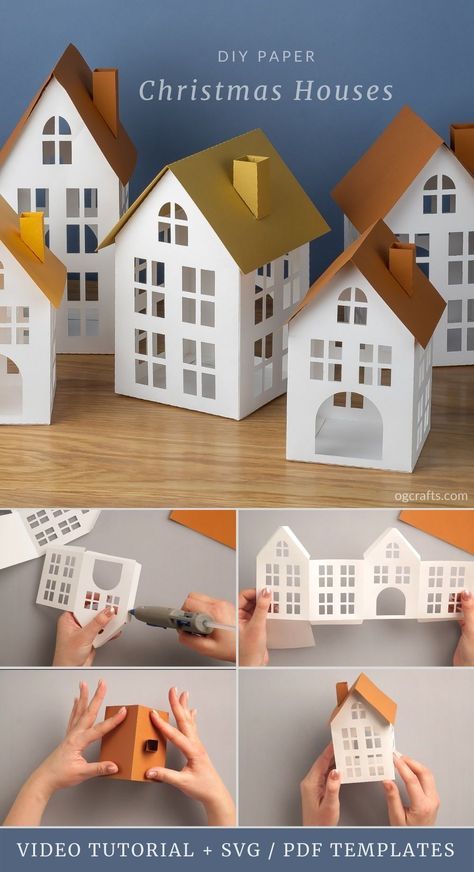 3d Paper Houses, Paper House Template, Exterior Christmas, Bangunan Minecraft, Diy Christmas Village, Paper Christmas Decorations, House Template, Paper House, Christmas And Winter