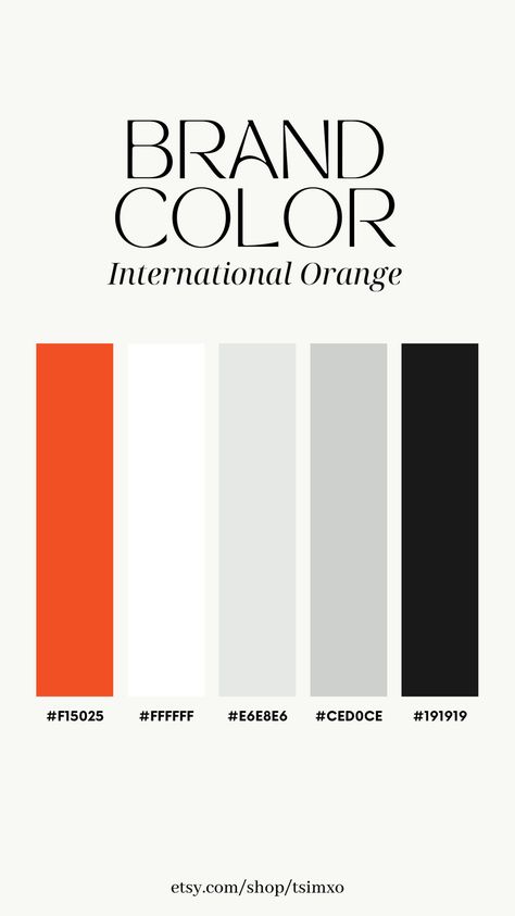 Gray Black White Color Palette, Orange And Black Branding, Clothing Brand Color Palette, Orange And Black Color Palette, Premium Color Palette, International Orange, Brand Colour Schemes, Ui Color, Photoshop Tutorial Typography