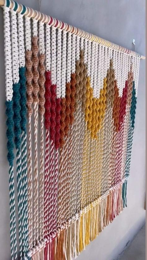 Multicolored Macrame Wall Hanging, Dip Dye Macrame Diy, Macrame Window Treatments, Macrame 3 Colors, Colorful Macrame Wall Hangings, Multi Colored Macrame, Diy Macrame Wall Hanging Beginner, Macrame Ideas Projects, Multi Color Macrame