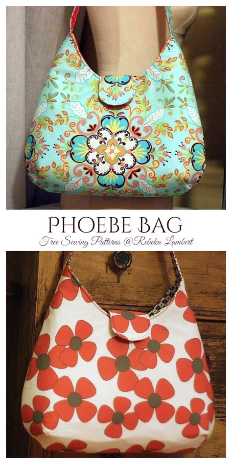 DIY Phoebe Bag Free Sewing Pattern | Fabric Art DIY Fabric Purse Patterns Free Sewing, Fabric Handbags Patterns Free Sewing, Shoulder Bag Sewing Pattern Free, Phoebe Bag Free Pattern, Crochet And Fabric Bag, Fabric Bag Patterns Free, Diy Fabric Handbags, Fabric Bags Pattern Free Handbags, Sew A Handbag