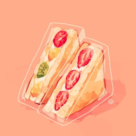 Fruit Sando Aesthetic, Sandwich Drawing, Japanese Sandwich, Drawing Ideas Aesthetic, Amajiki Tamaki, Japanese Food Illustration, Fruit Sandwich, Fruit Logo, Food Artwork