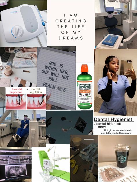 Vision Board Dental Assistant, Future Dental Assistant, Scrubs Dental Assistant, Dentist Hygienist Aesthetic, Dental Hygienist Lifestyle, Dental Hygienist Student, Dental School Vision Board, Dental Assistant Vision Board, Dental Hygienist Vision Board