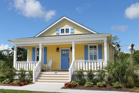 Coastal Exterior Homes, Beach Bungalow Exterior, Cottage Building, Coastal Exterior, Nc Beaches, Southport Nc, Exterior Home Design, House Shutters, Blue Shutters