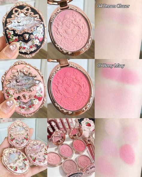 Flower Knows Blush Swatches, Flower Knows Makeup, Blush Swatches, Strawberry Rococo, Koleksi Makeup, Flower Knows, Hacks Beauty, Makeup Package, Eye Makeup Pictures