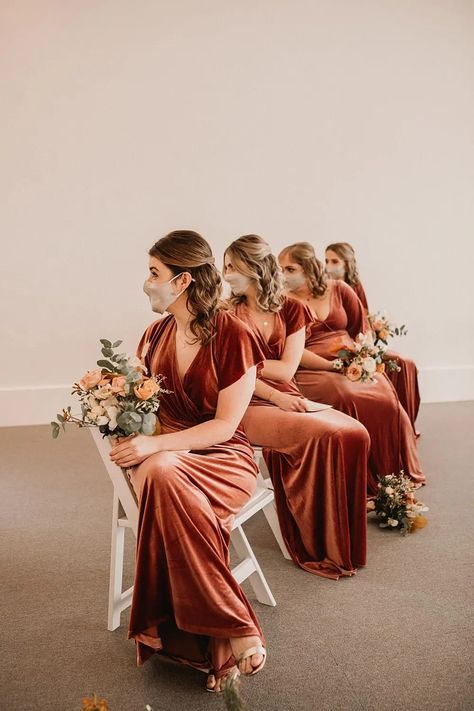 Velvet Bridesmaids Dress Dresses Burnt Orange Rust Henblas Country Park Wedding Love Luella #wedding #bridesmaids #velvetbridesmaids Autumn Orange Bridesmaid Dresses, Rust Velvet Bridesmaid Dresses, Velvet Rust Bridesmaid Dresses, Burnt Orange Velvet Bridesmaid Dresses, Velvet Orange Bridesmaid Dresses, Oramge Bridesmaid Dress, Burnt Ornage Bridesmaid Dresses, Beer Garden Wedding, Sparkly Bridesmaid Dress