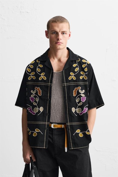 Embroidery Shirt Men, Trench Coat Dress, Trendy Shirt Designs, Embroidery Shirt, Cardigan Sweater Jacket, Shirt Embroidery, Tshirt Skirt, Floral Embroidery, Boy Fashion