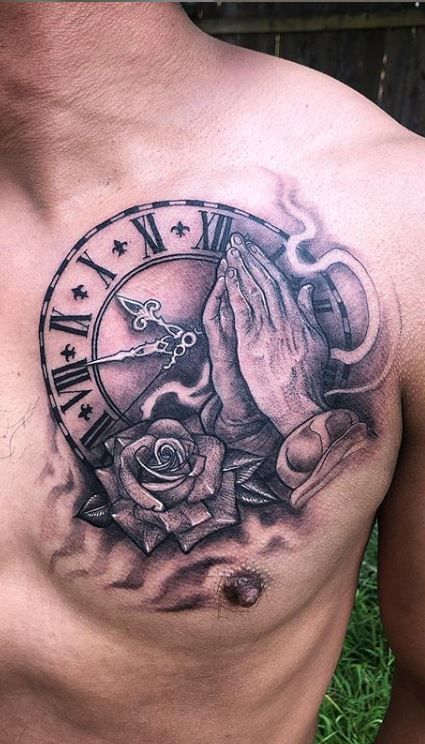 Tattoo Design Men Chest, Tattoo For Chest Men, Tattoo Ideas Chest Mens, Tattoo Chest Ideas For Men, Chest Tattoo Men Design, Amazing Tattoos For Men, Hands Chest Tattoo, Mother Tattoos For Men, Praying Tattoo For Men