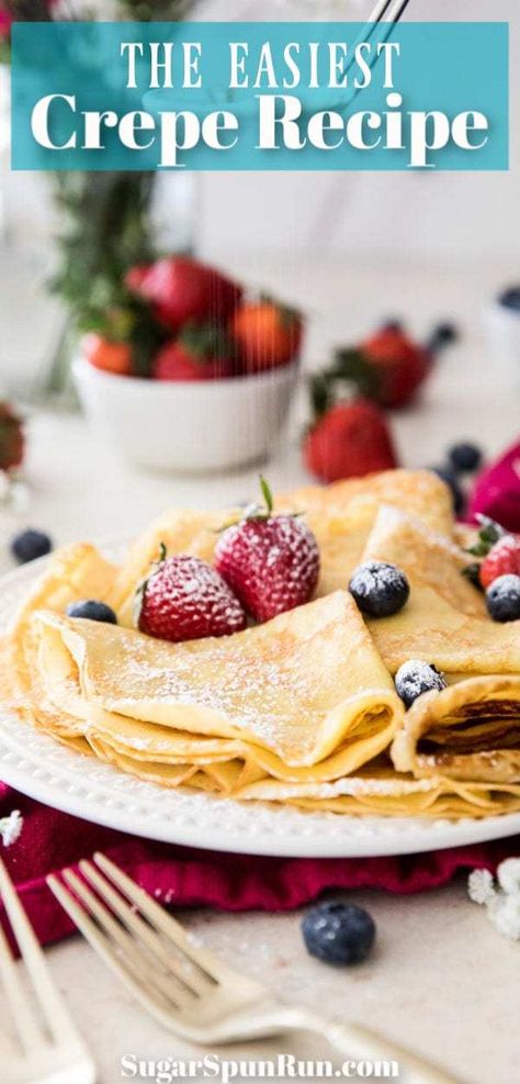 Crepes With Pancake Mix, Blender Crepes, Crepes Recipe Breakfast, Crêpe Recipe, Basic Crepe Recipe, Breakfast Strawberry, Sweet Crepes Recipe, Homemade Crepes, Easy Crepe Recipe