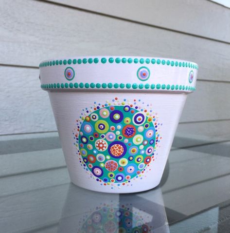 Stylized, Dot Art, Hand Painted, Terracotta Pot, Clay Pot, Dotted, One of a Kind, Unique, Colorful, Planter, Coordinating Blank Note Card - Etsy Terra Cotta Pot Crafts Diy, Flower Pot Art, Painted Terracotta, Terra Cotta Pot Crafts, Painted Pots Diy, Painted Plant Pots, Painted Clay Pots, Painted Terra Cotta Pots, Flower Pot Crafts