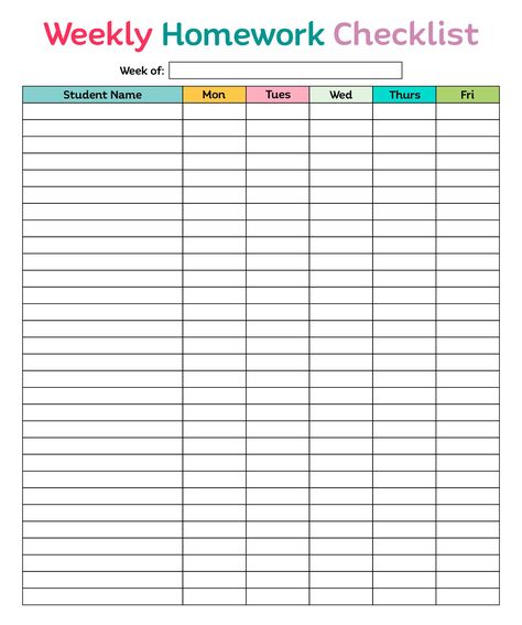 Weekly Student Homework Checklists Printable Homework Completion Chart, Teacher Rp Classroom Ideas, Grade Check Form, Student Checklist Template, Grading Sheets For Teachers, Homework Sheets Printable, Homework Log Template Free Printable, Grade Tracker Printable Free, Homework Checklist Printable Free