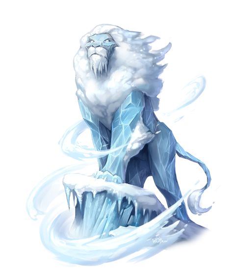 Mythical Ice Creatures, Ice Animal Fantasy Art, Ice Spirit Art, Snow Monster Art, Ice Creatures Fantasy Art, Elemental Creature Art, Ice Creature Fantasy Art, Fantasy Ice Creatures, Snow Elemental