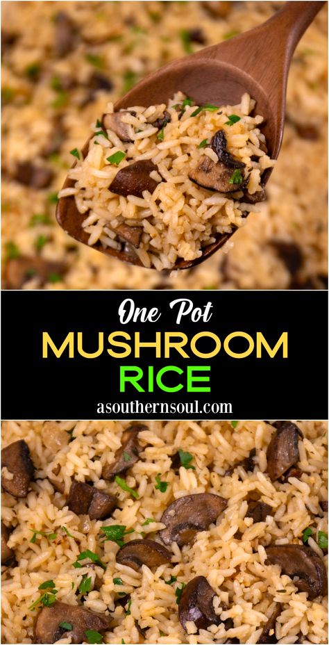 Delicious Rice Recipes, Mushroom Rice Recipes, Rice Mexican, Savoury Rice, Caramelized Mushrooms, Rice Sides, Supper Meals, Mushroom Side Dishes, Lemon Roasted Chicken