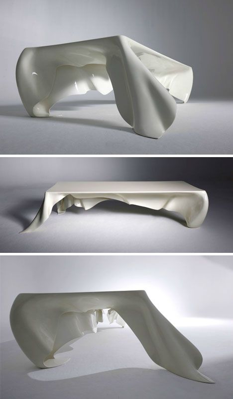 Floating tablecloth table by Graft Architects. Made from 6mm thick fiberglass. Ghost Table, Gather Round, Futuristic Furniture, Unique Tables, Funky Furniture, Creative Furniture, Cheap Furniture, Furniture Inspiration, Interior Furniture