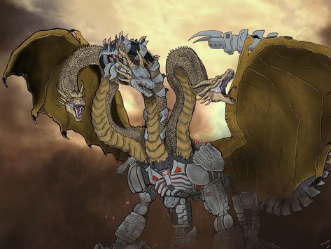 Mecha King Ghidorah, Godzilla Fanart, Kong Skull Island, Godzilla Monsters, Godzilla Funny, Kaiju Design, King Ghidorah, Godzilla Comics, Godzilla Vs Kong