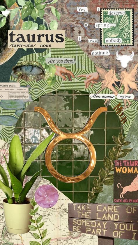 Earth Sign Wallpaper, Taurus Background, Taurus + Core + Aesthetic, Zodiac Art Taurus, Taurus Moodboard, Taurus Core, Taurus Illustration, Astrology Party, Taurus Wallpaper