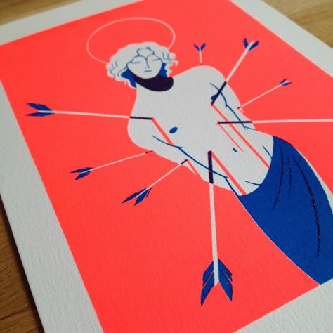 Motion Morphing, Screenprint Illustration, Risograph Illustration, Screen Printing Art, St Sebastian, Zine Design, Posca Art, Doodle Ideas, Linocut Art