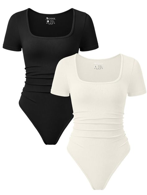 PRICES MAY VARY. Material - This short sleeve ruched bodysuits is made of 90% nylon,10% spandex. Llight weight, super soft and high-stretch fabric with a second-skin feel. Design - Going out bodysuits for women.waist ruched, slim fit, short sleeve, square neck, solid color. This bodysuits is the must-have item in wardrobe. Matching - Casual comfort bodysuits for women, matching with jacket, shorts, jeans, leggings, cargo pants or cardigan.Perfect for daily casual wear. Occassion - Basic bodysuit Cargo With Bodysuit, Oqq Bodysuit Outfits, Body Suits Outfits, Tshirt Bodysuit Outfit, Black Body Suit Outfits, Basic Clothing Pieces, Cute Bodysuit Outfits, Uni Outfits Summer, Trendy Summer Clothes