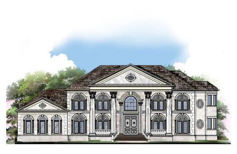 House Plan 119-363 French Mansion Floor Plan, French Chateau Floor Plans, Chateau Floor Plans, Georgian House Plans, French Chateau Homes, Manor House Plans, Manor Floor Plan, House Elevations, Classic Mansion