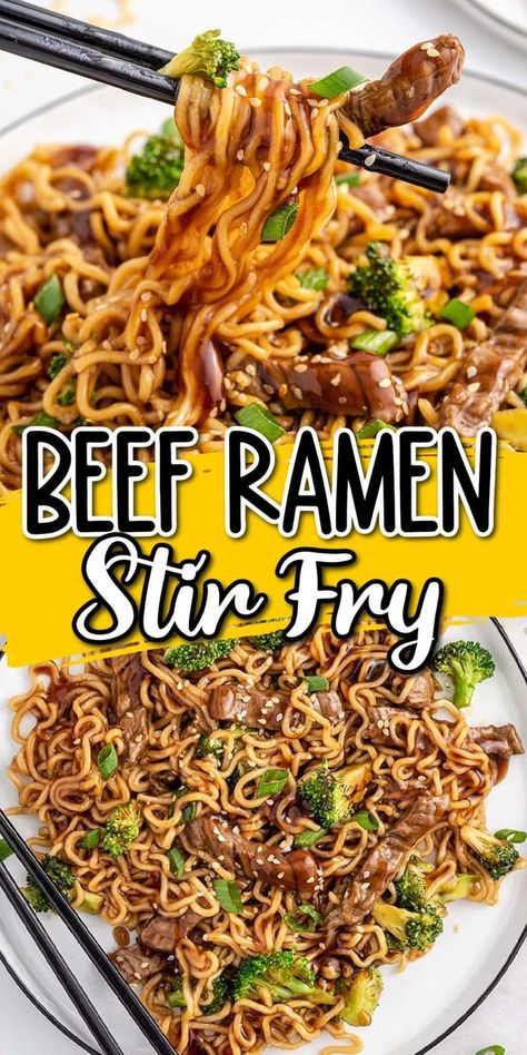 Ramen Beef Stir Fry Recipes, Steak And Broccoli Ramen, Broccoli Beef Ramen, Beef Ramen Noodles Stir Fry, Steak Ramen Stir Fry, Ramen Noodle Beef And Broccoli, Beef And Broccoli With Ramen Noodles, Dinners With Ramen Noodles, Beef Teriyaki Stir Fry Noodles