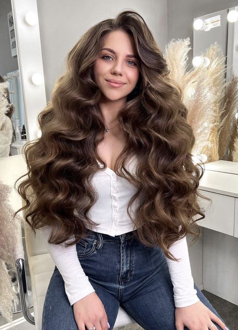 Super Long Hair Bridal Hairstyles, Big Full Curls For Long Hair, Large Bouncy Curls, Voluminous Curled Hair, Bridal Hairstyles For Long Hair All Down, Mermaid Curls Long Hair, Big Waves For Long Hair, Wedding Hair Long Curls, Big Volume Curls Long Hair