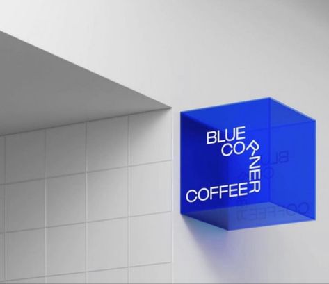 Acrylic Signage Design, Blue Signage, Hanging Signage, Light Signage, Cafe Accessories, Storefront Signage, Signage Acrylic, Blue Cafe, Coffee Shop Branding