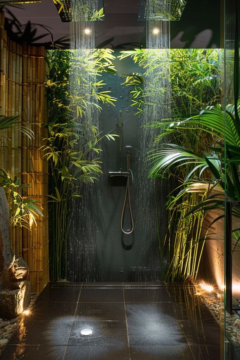 Escape to tranquility with bamboo forest showers! 🎍✨ Transform your bathroom into a serene retreat with these stunning designs inspired by nature. #BambooShowers #BathroomDesign #NatureInspired #HomeDecor #TranquilRetreat Nature Inspired Bathroom, Rustic Farmhouse Bathroom, Natural Bathroom, Waterfall Shower, Bamboo Bathroom, Bamboo Wall, Outdoor Bathrooms, Bamboo Forest, Design Your Dream House