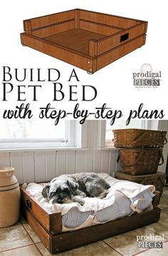 ♥ Cool DIY Pet Ideas ♥ Build a Pet Bed with Step-By-Step Plans & Tutorial by… Pet Bed Diy, Pallet Dog Beds, Diy Pet Bed, Diy Dog Bed, Carpentry Projects, Shop Projects, Bed Diy, Dog Rooms, Diy Building