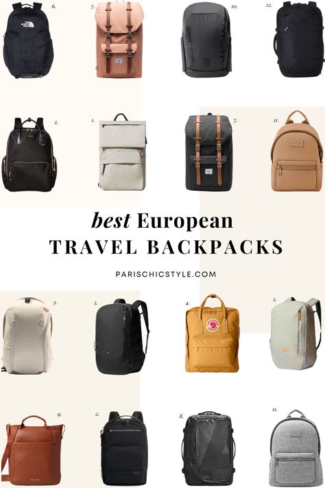 Best European travel backpack Everlane, Bellroy, Peak Design, Tumi, Nomatic, Herschel Supply Co., Fjallraven, Cole Haan, Pacsafe, The North Face, Dagne Dover Dakota, Away Travel F.A.R Convertible Backpack stylish digital nomad backpack for Europe. Paris Chic Style. Fashionable backpack that opens like a suitcase, Water resistant backpack.  #besteuropeantravelpackpack #parisbackpack #digitalnomadbackpack Digital Nomad Backpack for Paris #fashion #travel #paris #nomadbackpack #bellroybackpack Paris Backpack Style, Everlane Backpack Woman, Travel Bagpack For Women, Best Backpack For Europe Travel, Cute Travel Backpacks For Women, Backpacks For Traveling, Tumi Backpack Women Outfit, Traveling Backpack For Women, Backpack For Europe Travel