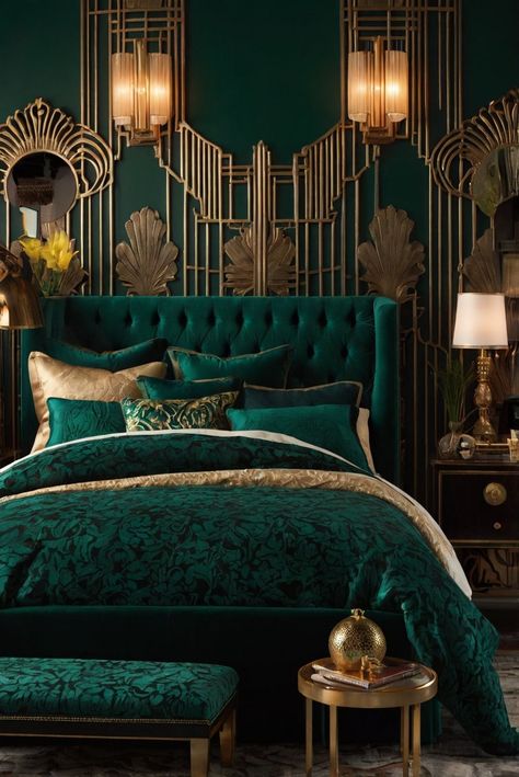 Discover the top color combinations that will boost productivity in your bedroom. Enhance your focus and energy with these expert tips. #ad     #Colortrend #wallpaint2024  #color2024  #DIYpainting  ##DIYhomedecor  #Fixhome Master Bedrooms Jewel Tones, Rookwood Dark Green, Hollywood Glamour Bedroom, Dark Green Home, Emerald Green Bedrooms, Fall Bedroom Ideas, 2024 Bedroom, Whimsical Bedroom, Glamourous Bedroom