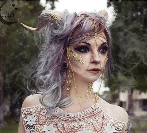 Horned Fae, Fae Cosplay, Hair Horn, Hallowen Costume, Festival Inspiration, Special Effects Makeup, Fx Makeup, Halloween Make Up, Halloween Hair