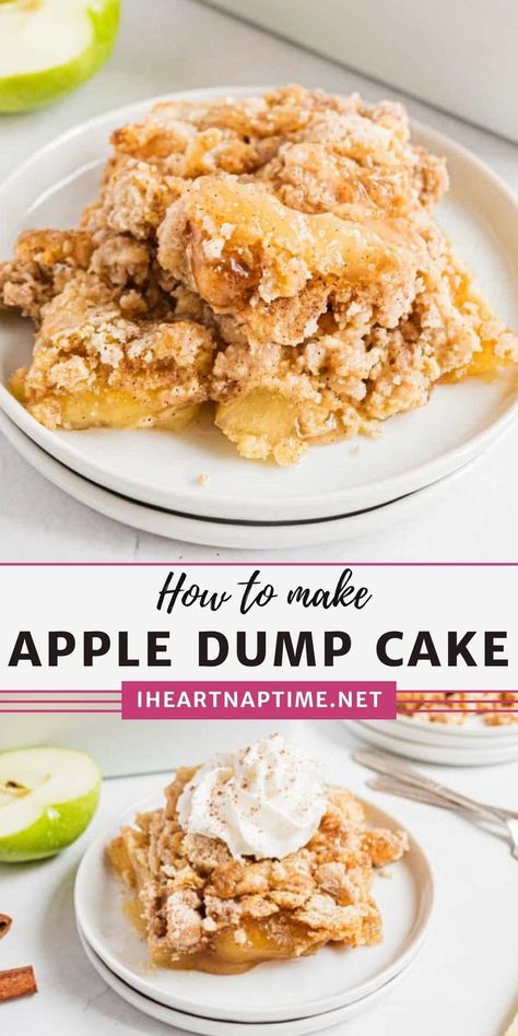 4 Ingredient Apple Dump Cake, Apple Cinnamon Dump Cake Recipes, Essen, Fall Desserts With Apple Pie Filling, Easy Apple Dump Cake 3 Ingredients, Apple Cobbler Dump Cake Recipes, Apple Pie Dump Cake With Fresh Apples, Dutch Apple Dump Cake, Easy Desserts With Pie Filling