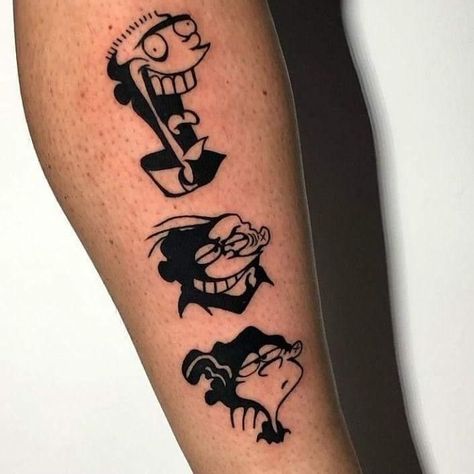 Cartoon Character Sleeve Tattoos, 90s Retro Tattoo Ideas, Billy And Mandy Tattoo Ideas, Cartoon Hand Tattoo, Ed Edd And Eddy Tattoo Ideas, Old Cartoons Tattoo, Johnny Bravo Tattoo, Cartoon Tattoos Sleeve, Billy And Mandy Tattoo