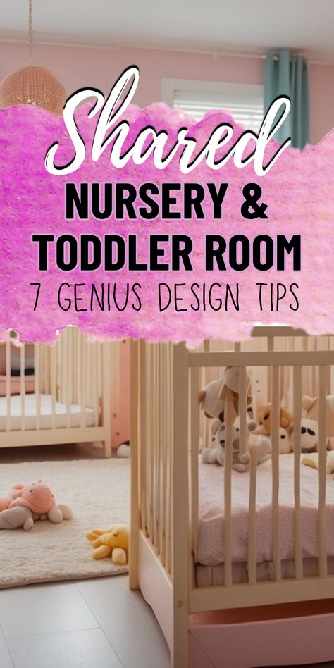 Shared nursery and toddler room design ideas. Nursery And Kids Room Shared, Gender Neutral Shared Nursery, Two Toddler Girls Bedroom Ideas, Infant Toddler Shared Bedroom, Nursery Shared With Sibling, Toddler And Baby Girl Shared Room, Twin Bed And Crib Shared Room Layout, Crib And Bed Shared Room, Shared Girls Room Toddler And Baby