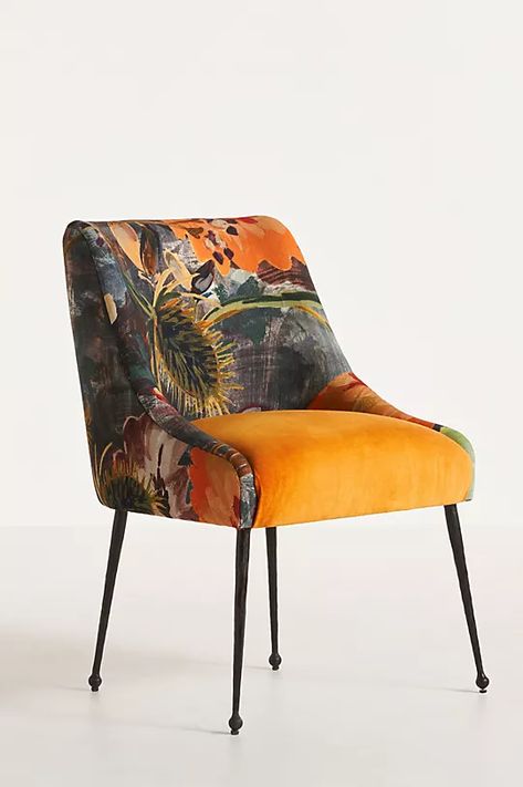 Art Deco Accent Chair, Embroidered Furniture, Eclectic Dining Chairs, Patterned Dining Chairs, Oak Chair, Dining Nook, Hotel Furniture, Fabric Dining Chairs, Chair Upholstery