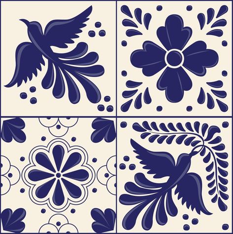 Blue Pottery Designs, Talavera Art, Motif Vector, Talavera Pattern, Talavera Design, Style Tiles, Mexican Pattern, Mexican Talavera Tile, Floral Composition