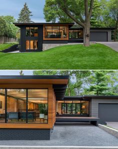 Black And Wood Exterior, Open Plan Interior, Interior Modern House, Mid Century Modern House Exterior, Mid Century Modern Exterior, Wood Exterior, Mid Century Modern Home, Modern House Exterior Colors, Interior Modern