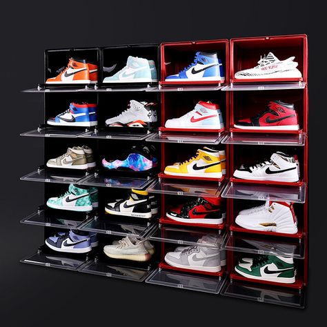 Stackable collapsible shoe box bins with lid competitive price acrylic shoe storage organizer box Sneaker Rack, Plastic Shoe Rack, Shoe Storage Box, Shoe Containers, Plastic Shoe Boxes, Sneakers Box, Foldable Shoes, Clear Shoes, Shoe Rack Organization